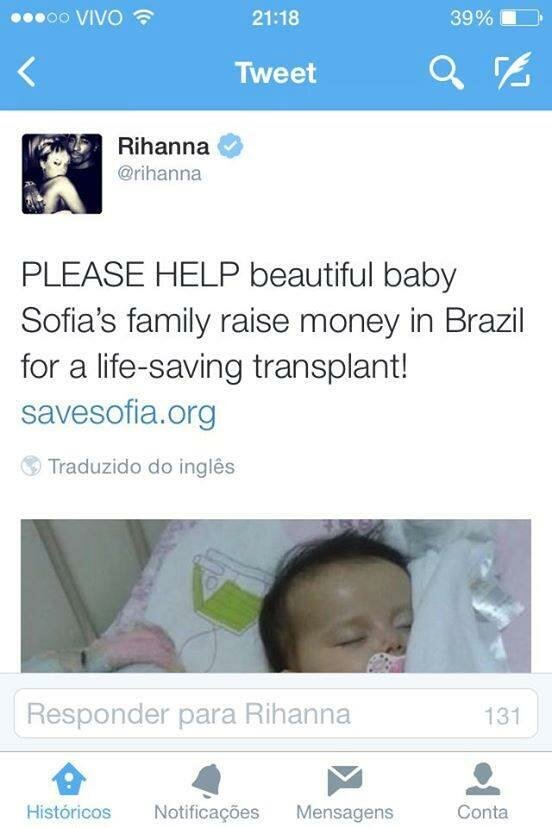 rihanna | save sofia | salve sofia | campanha save sofia | rihanna save sofia | campanha transplante | Musica | blog de musica | como baixar musicas | download de musica | musica gratis | videoclipes | letra de musicas | clipe